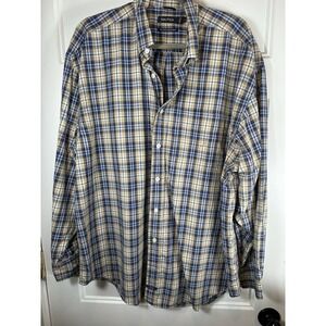 Nautica Men's XL Button Down Plaid Shirt Casual Basketweave 100% Cotton